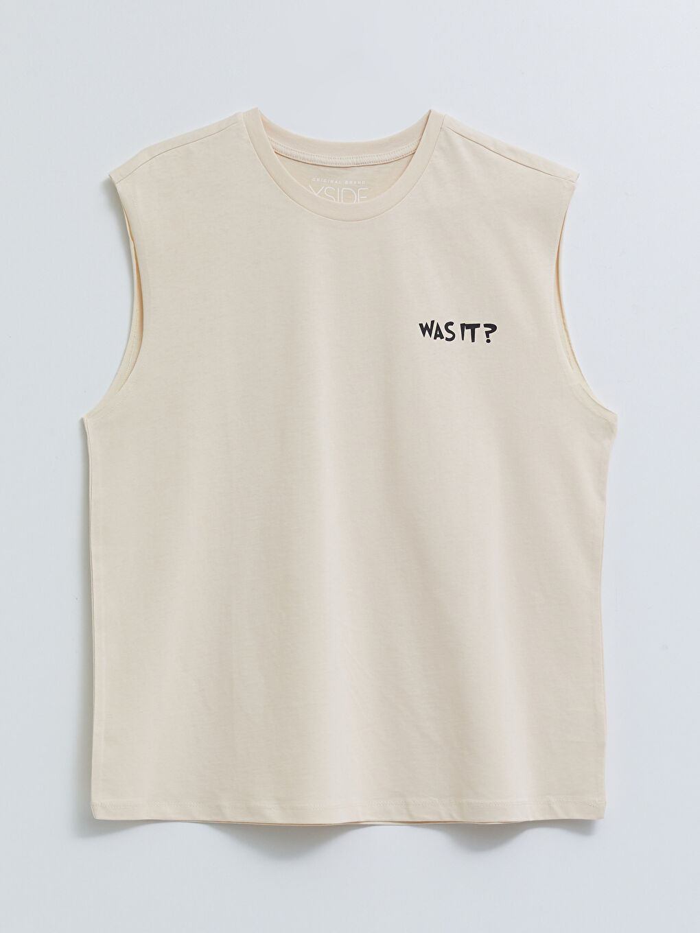 Bej Bisiklet Yaka Baskılı Erkek Kolsuz Tişört-5