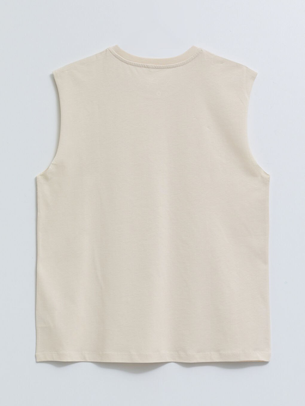 Bej Bisiklet Yaka Baskılı Erkek Kolsuz Tişört-6