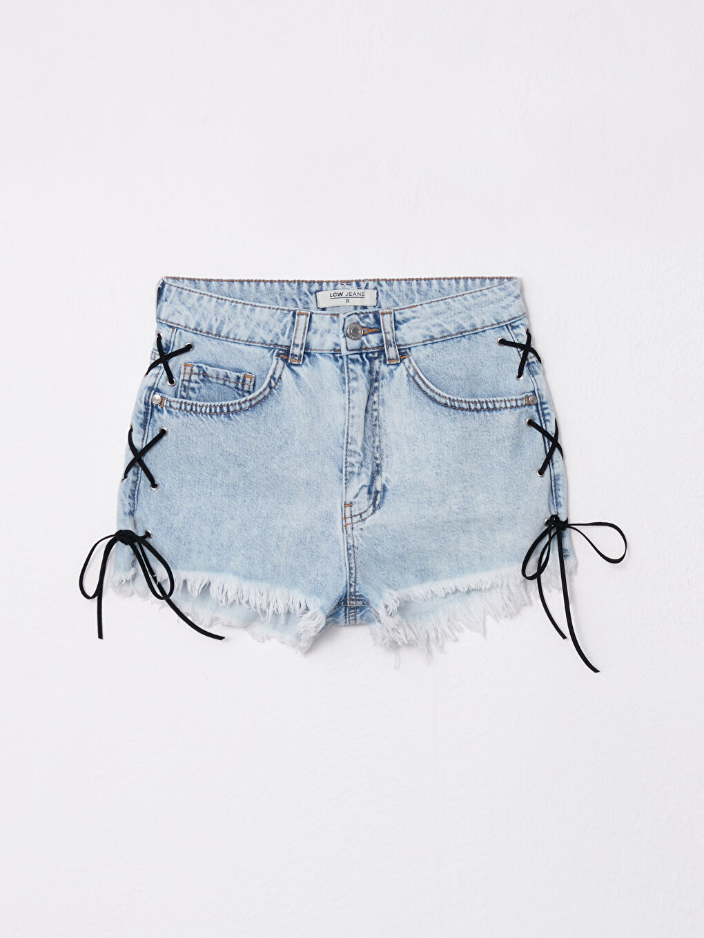 İndigo Yüksek Bel Mom Fit Düz Cep Detaylı Kadın Rodeo Jean Şort-6