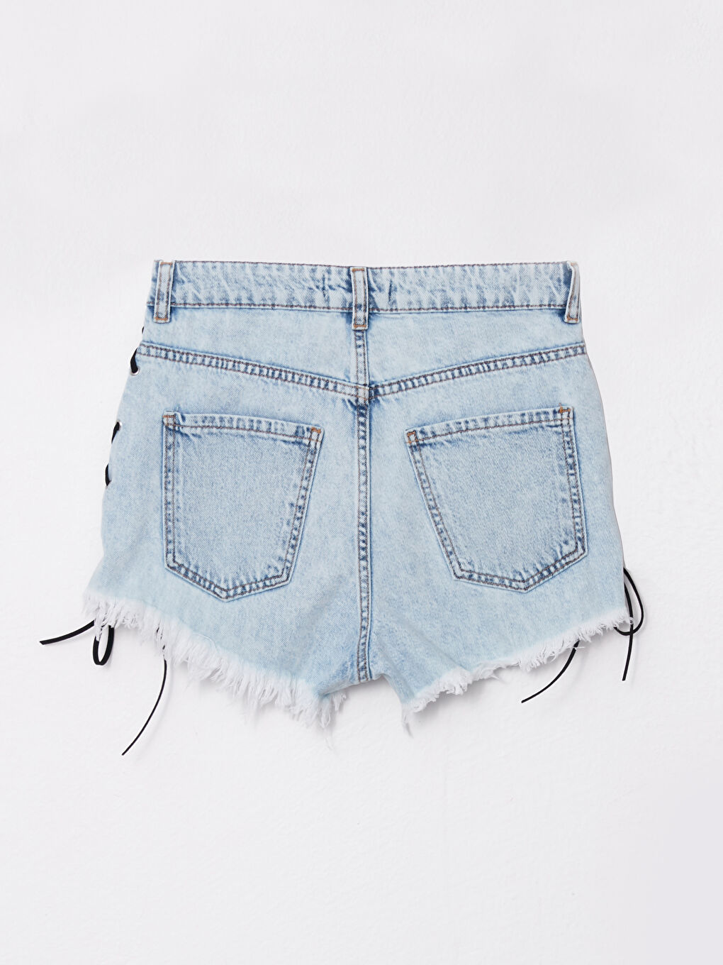 İndigo Yüksek Bel Mom Fit Düz Cep Detaylı Kadın Rodeo Jean Şort-7