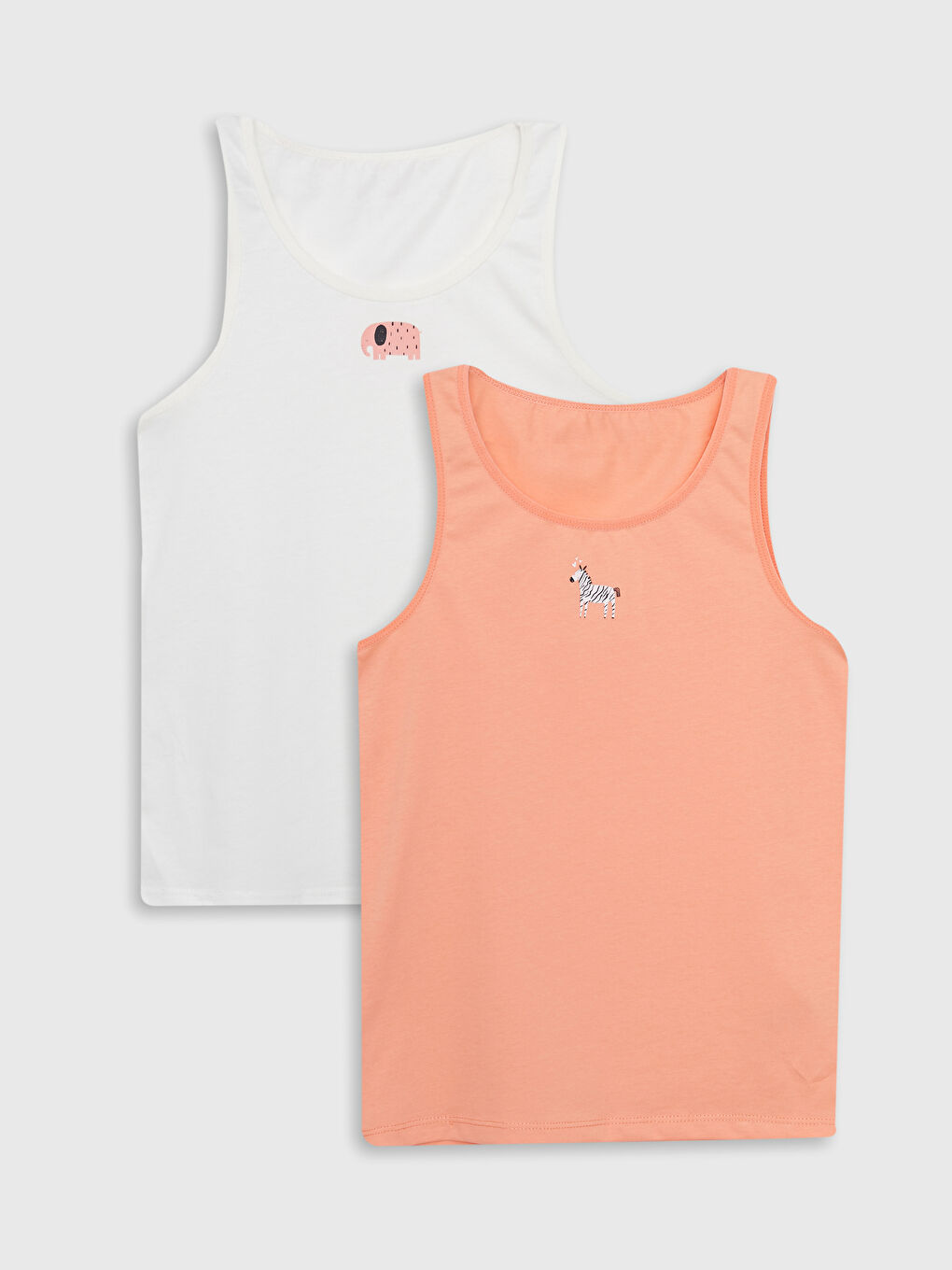 Mercan Bisiklet Yaka Baskılı Pamuklu Kız Çocuk Atlet 2'li