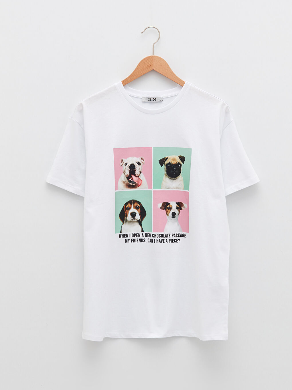 Beyaz Bisiklet Yaka Baskılı Kısa Kollu Pamuklu Kadın Tişört-4