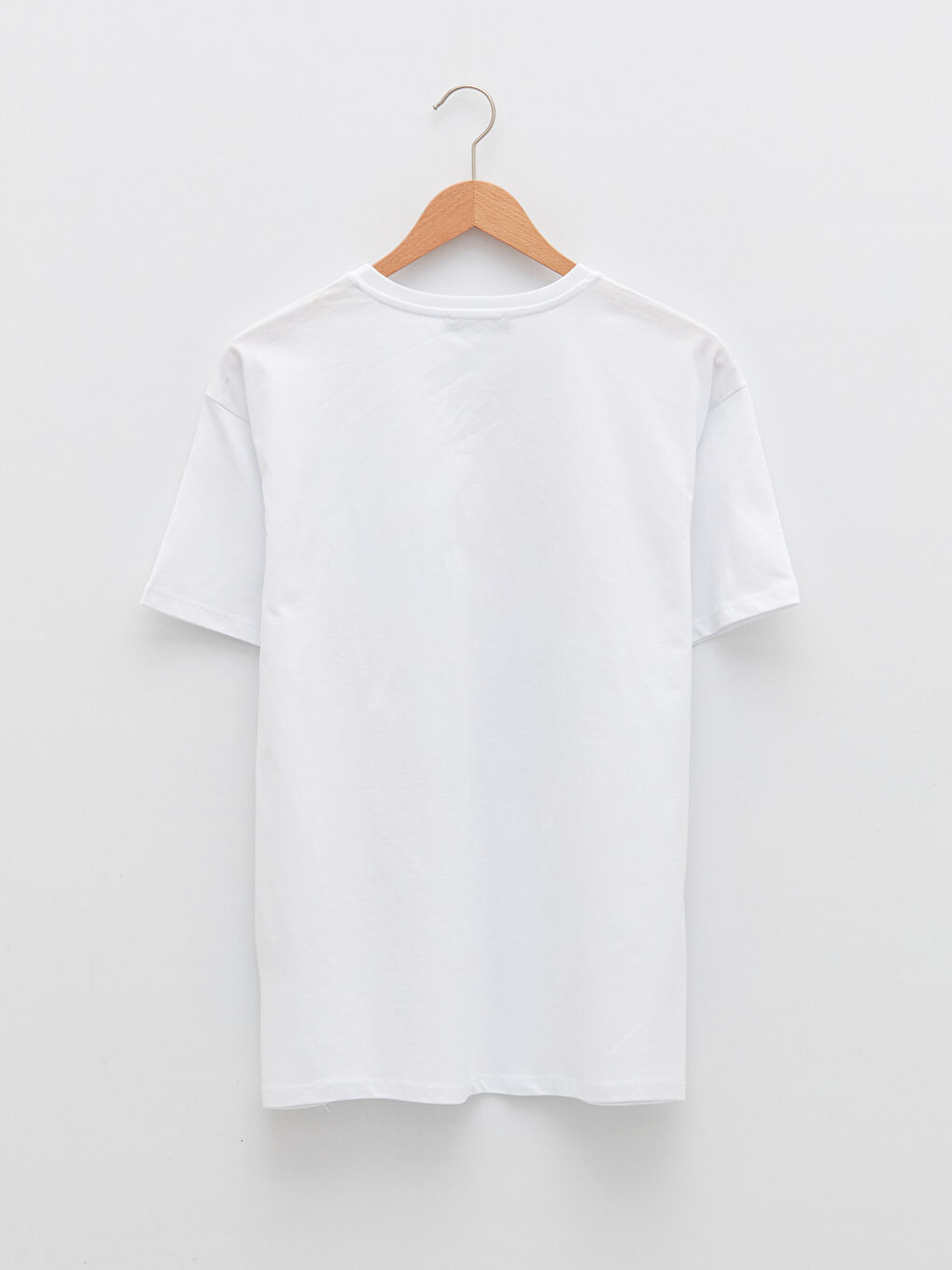 Beyaz Bisiklet Yaka Baskılı Kısa Kollu Pamuklu Kadın Tişört-5