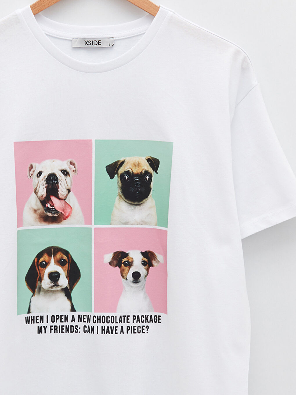 Beyaz Bisiklet Yaka Baskılı Kısa Kollu Pamuklu Kadın Tişört-6