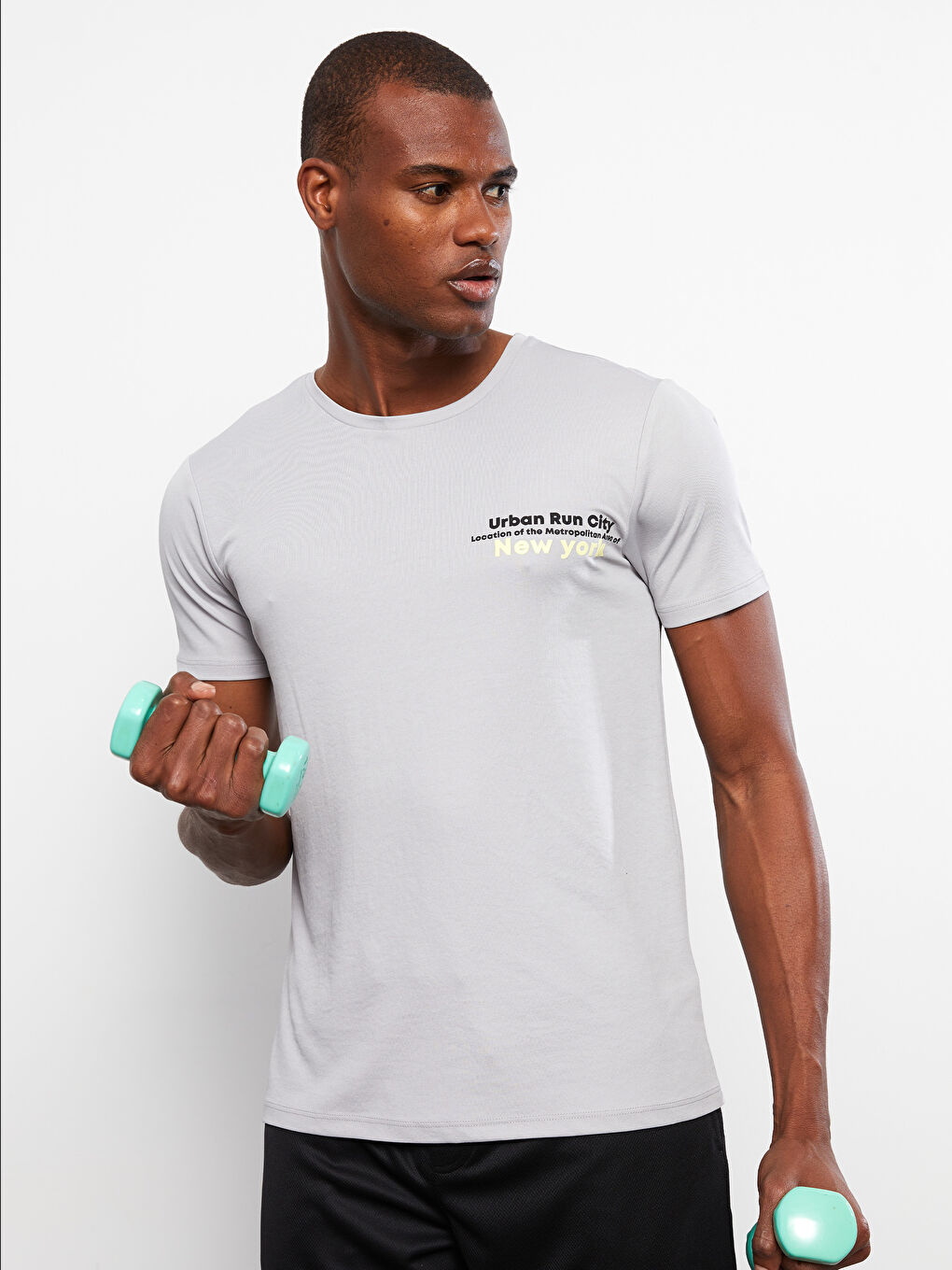 Gri Oversize Bisiklet Yaka Kısa Kollu Baskılı Penye Erkek Tişört