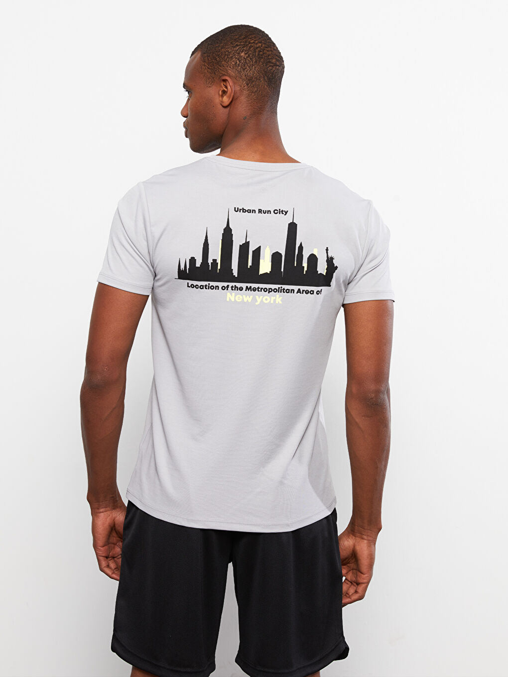 Gri Oversize Bisiklet Yaka Kısa Kollu Baskılı Penye Erkek Tişört-4