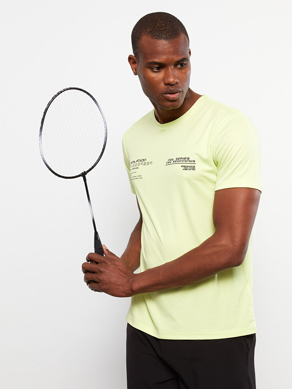 Yeşil Bisiklet Yaka Kısa Kollu Baskılı Erkek Tişört