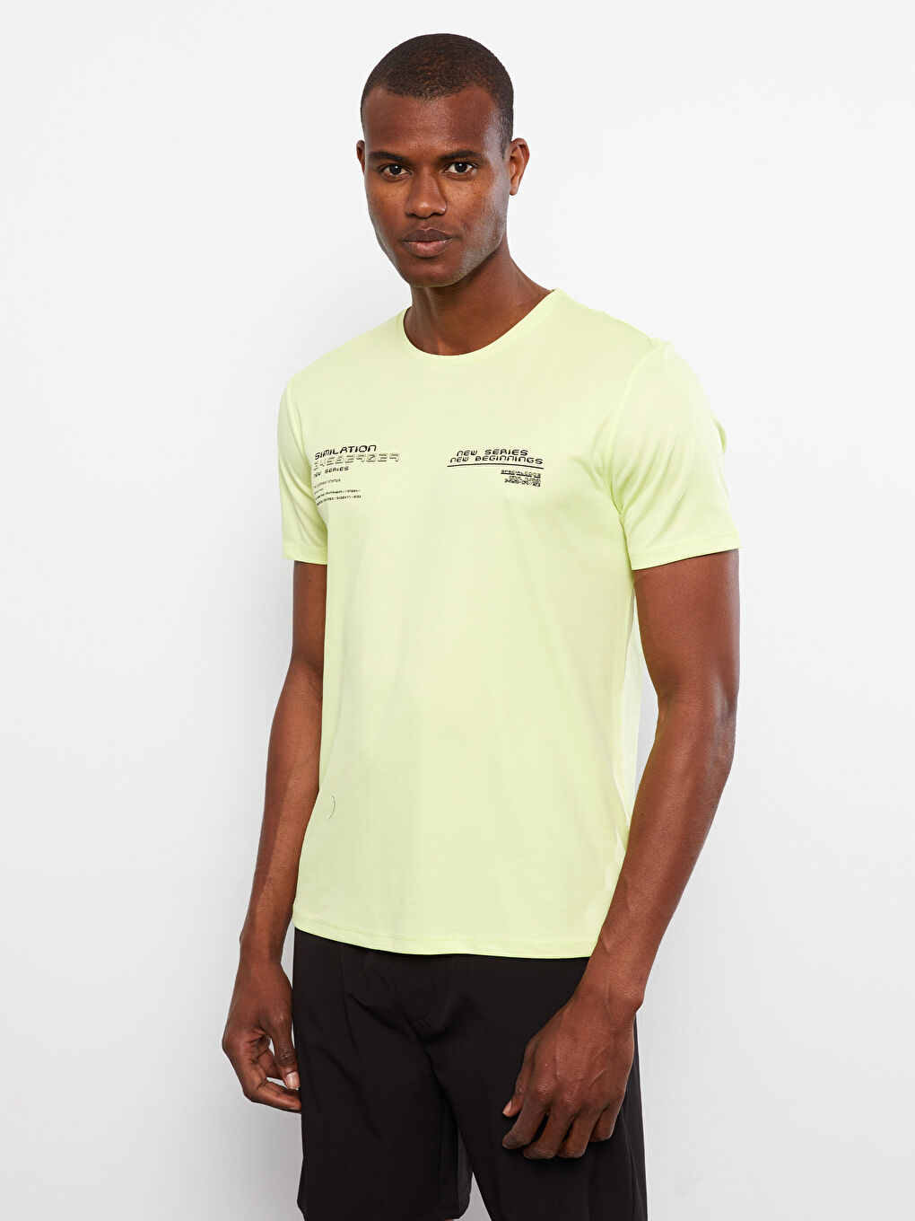 Yeşil Bisiklet Yaka Kısa Kollu Baskılı Erkek Tişört-1