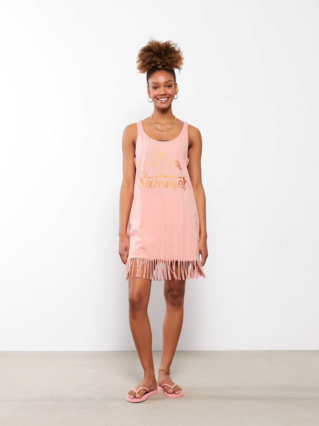 LCW DREAM Robe de Plage pour Femmes en Coton Imprimé avec Lettre et Bretelles à Encolure en U -S2H655Z8-S5J