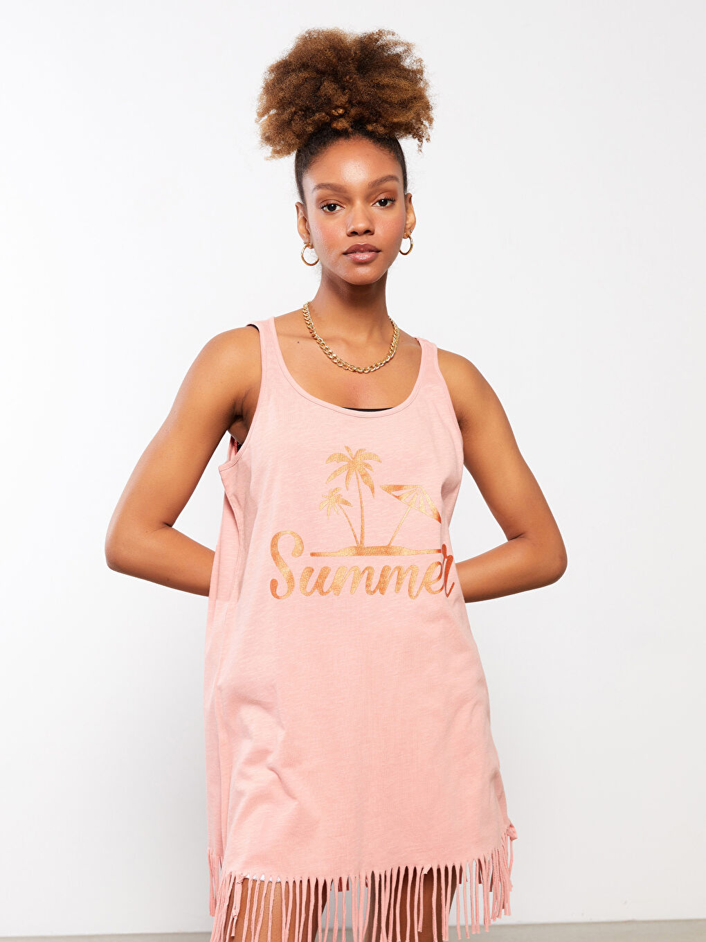 LCW DREAM Robe de Plage pour Femmes en Coton Imprimé avec Lettre et Bretelles à Encolure en U -S2H655Z8-S5J