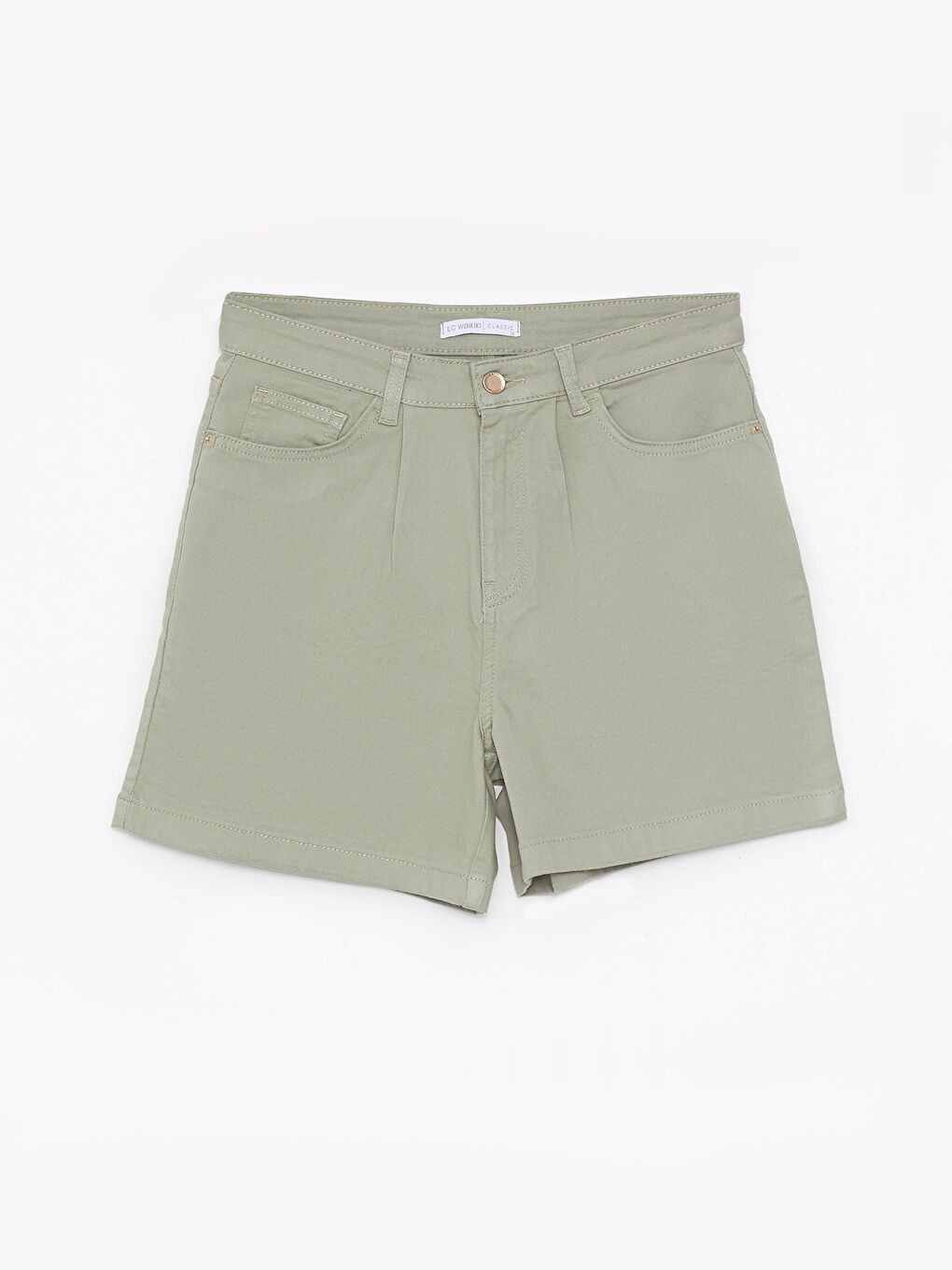 Comfortable Fit Plain Pocket Detailed Gabardine Women's Shorts-5