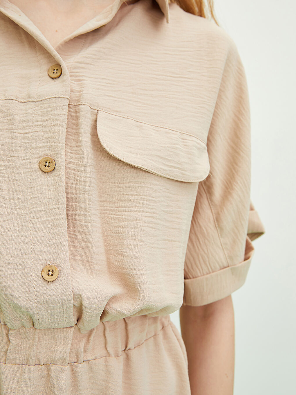 Rochie simplă cu mânecă scurtă și guler pentru femei-3