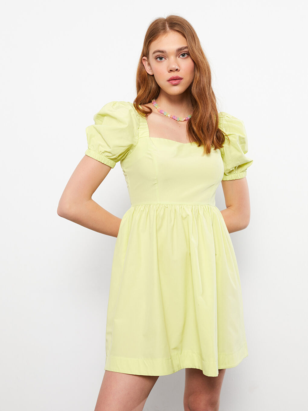 فستان نساء بياقة مربعة بسيط بكم قصير-1