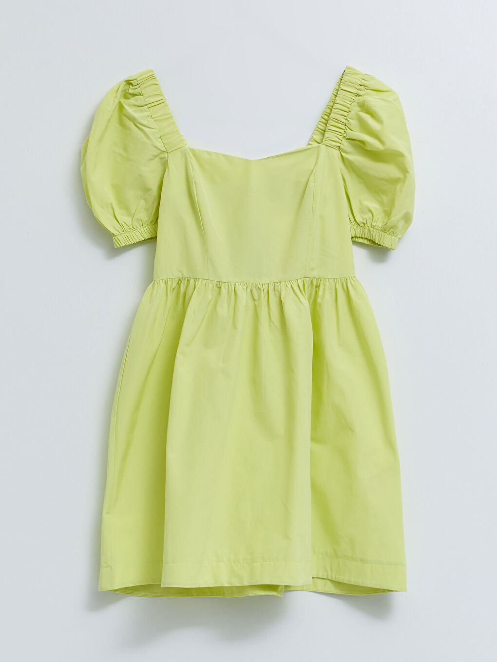 فستان نساء بياقة مربعة بسيط بكم قصير-4