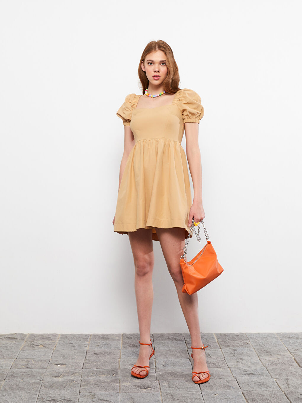 Square Collar Straight Short Sleeve Women's Dress -S2H680Z8-GGK