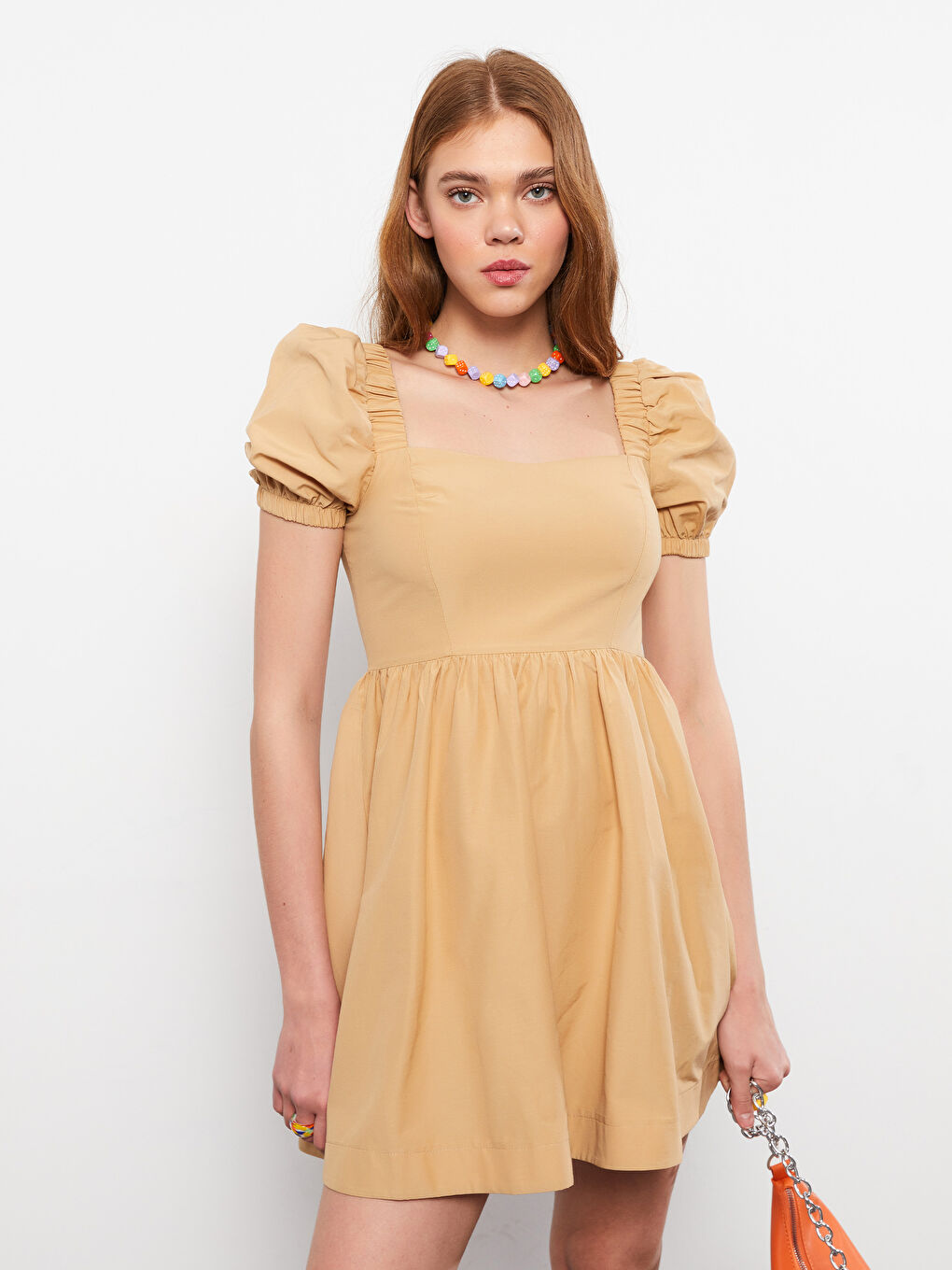 Square Collar Straight Short Sleeve Women's Dress -S2H680Z8-GGK