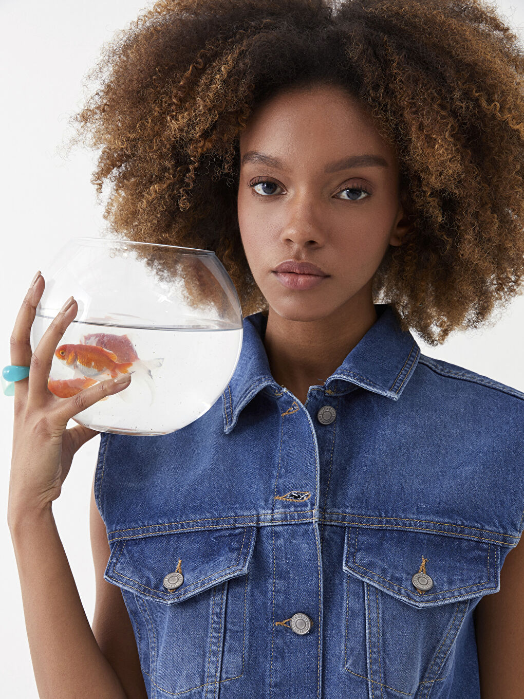 Women Shirt Collar Plain Sustainable Jean Vest