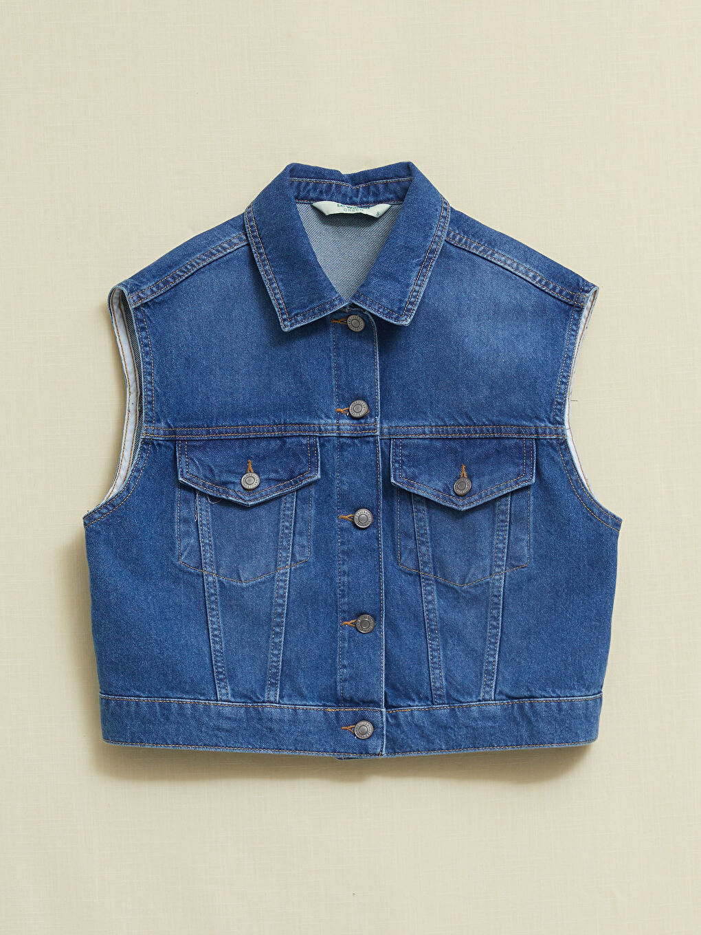 Women Shirt Collar Plain Sustainable Jean Vest-10