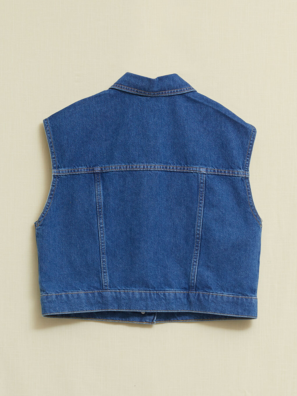 Women Shirt Collar Plain Sustainable Jean Vest-11