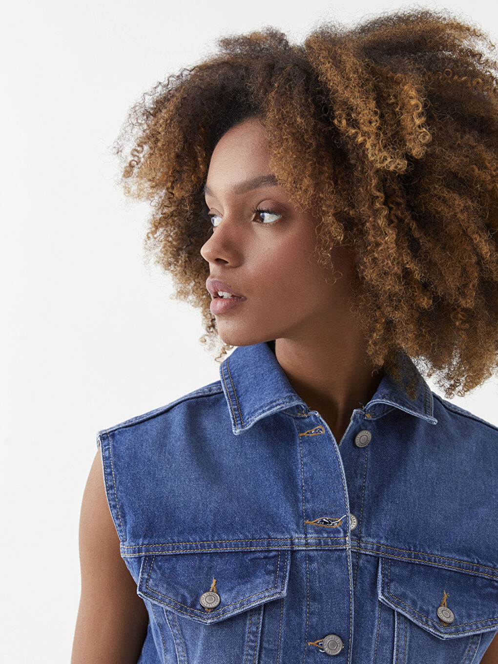 Women Shirt Collar Plain Sustainable Jean Vest-8