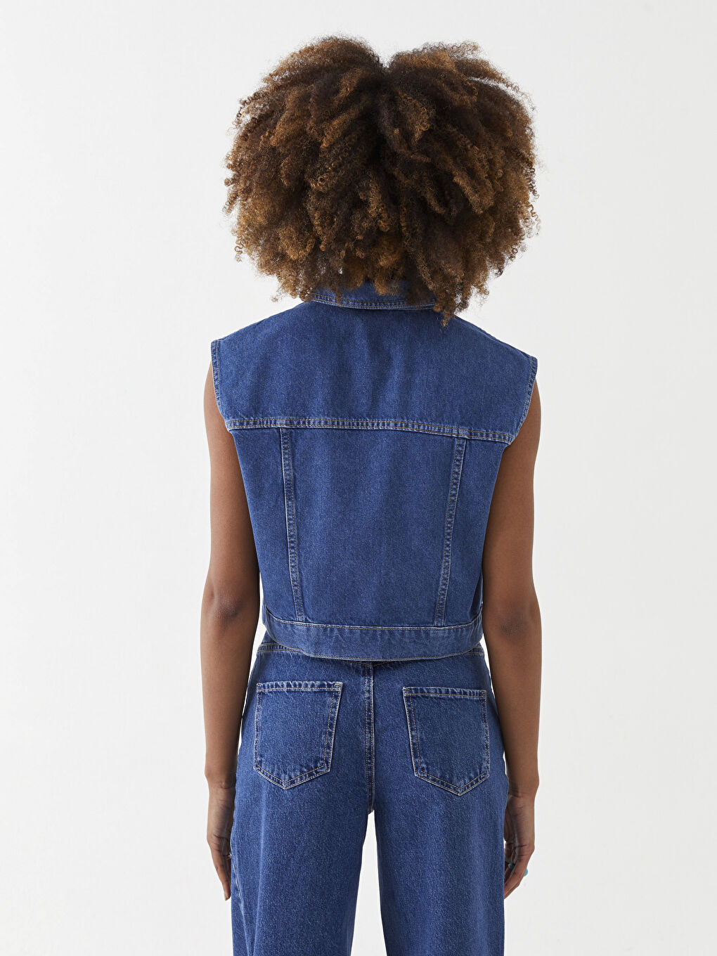 Women Shirt Collar Plain Sustainable Jean Vest-9