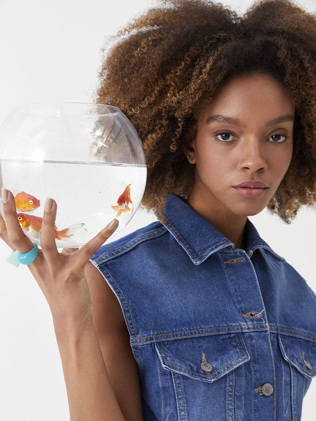 Women Shirt Collar Plain Sustainable Jean Vest-7