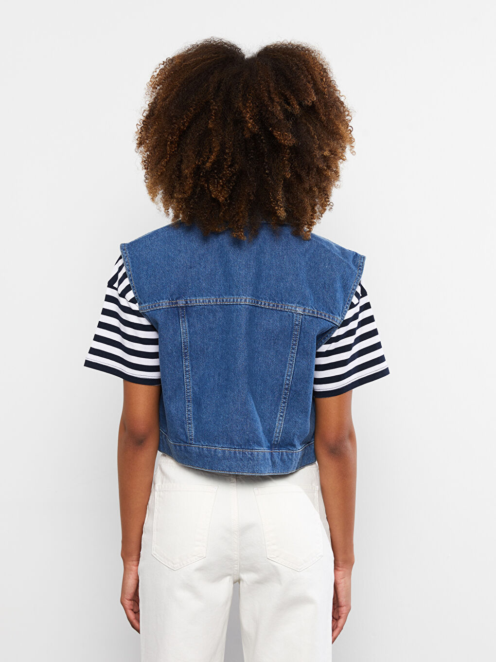 Women Shirt Collar Plain Sustainable Jean Vest-5