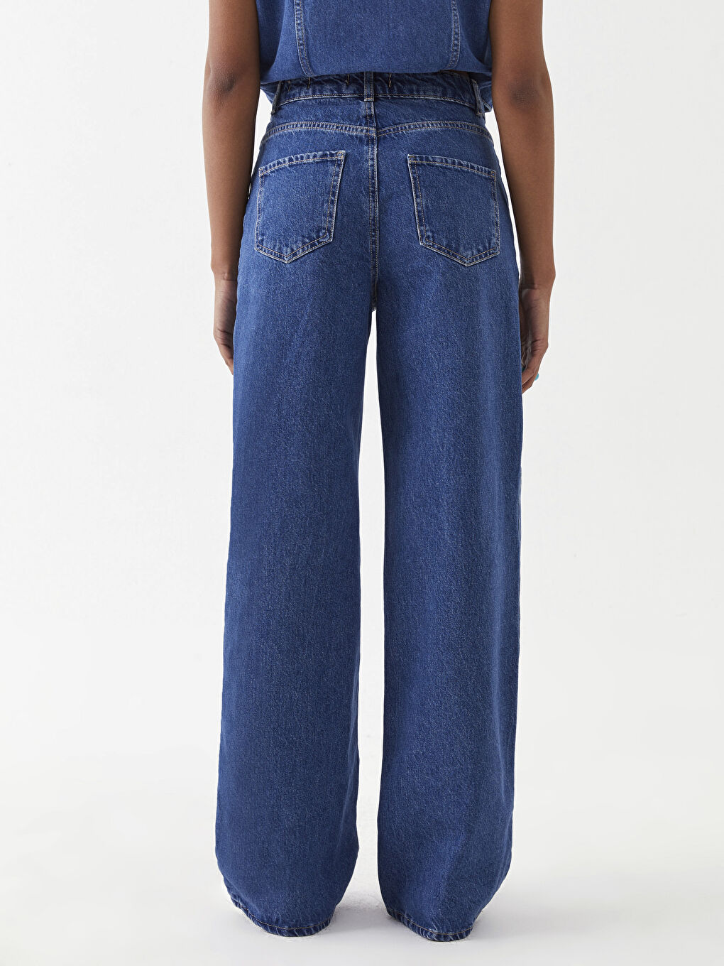 İndigo Wideleg Cep Detaylı Kadın Sürdürülebilir Jean Pantolon-10