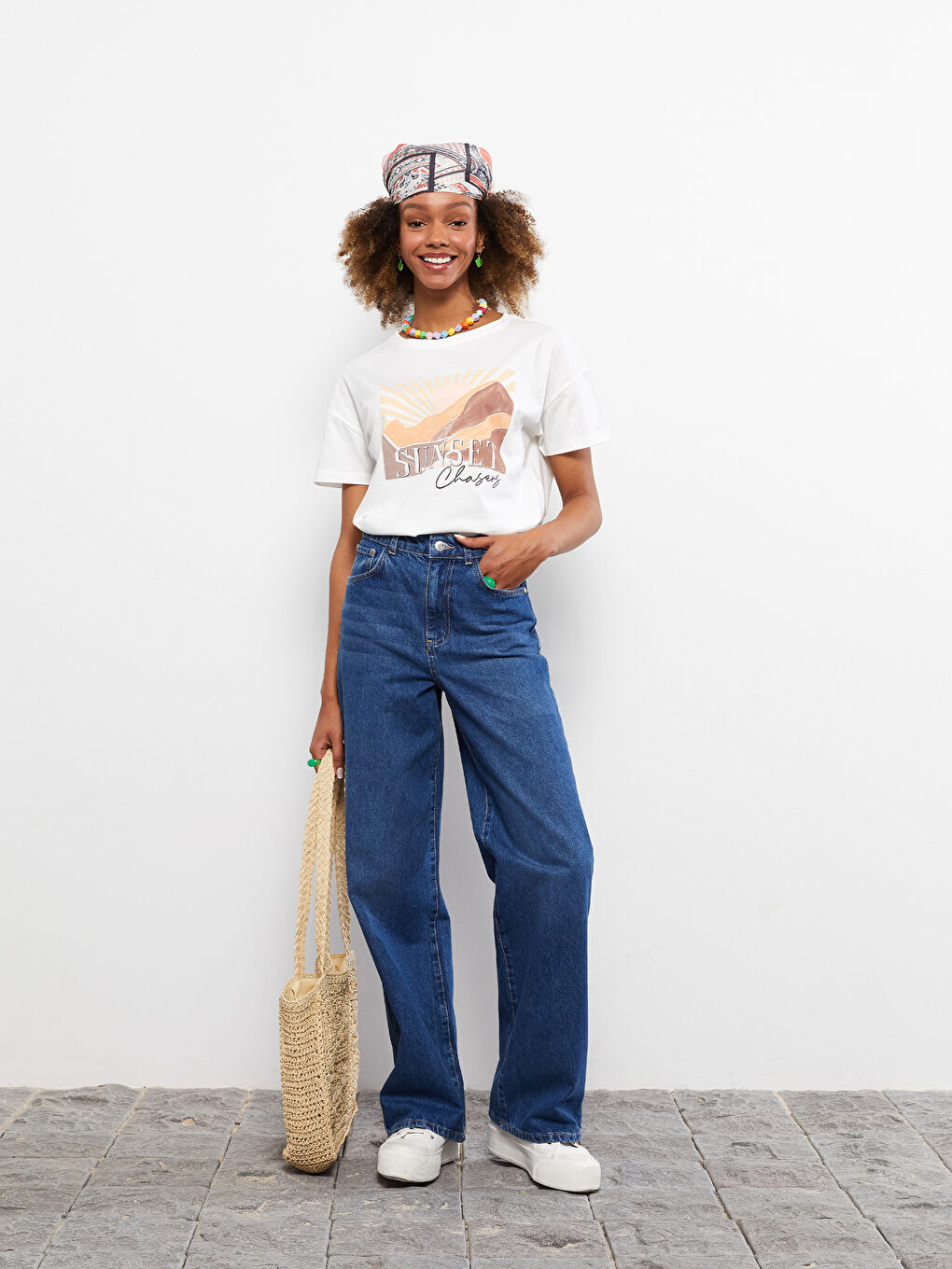 İndigo Wideleg Cep Detaylı Kadın Sürdürülebilir Jean Pantolon