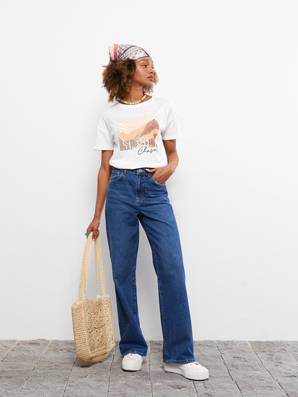 İndigo Wideleg Cep Detaylı Kadın Sürdürülebilir Jean Pantolon-2