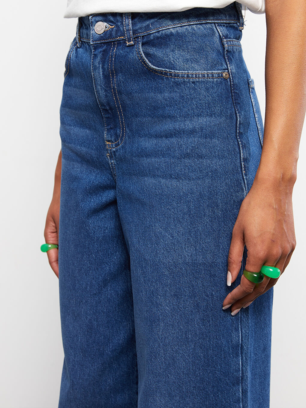 İndigo Wideleg Cep Detaylı Kadın Sürdürülebilir Jean Pantolon-4