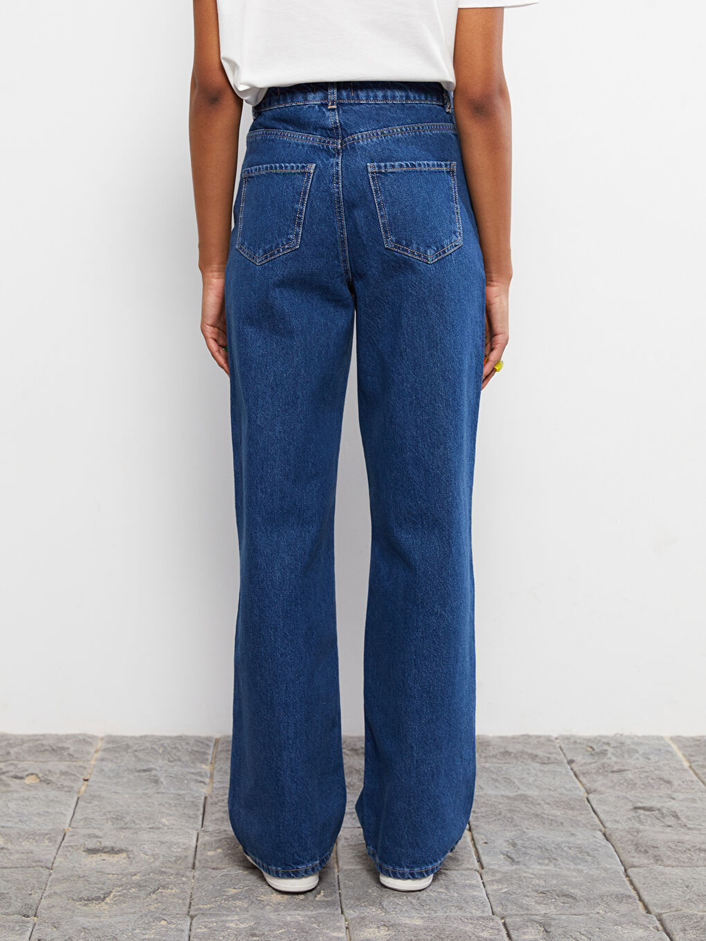 İndigo Wideleg Cep Detaylı Kadın Sürdürülebilir Jean Pantolon-8