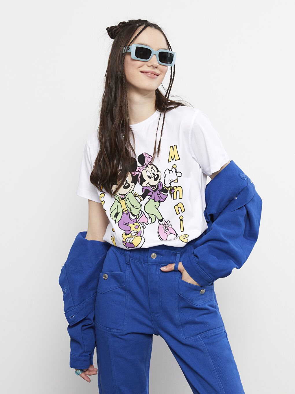 Crew Neck Mickey Mouse Printed Short Sleeve Cotton Women's T-Shirt-1