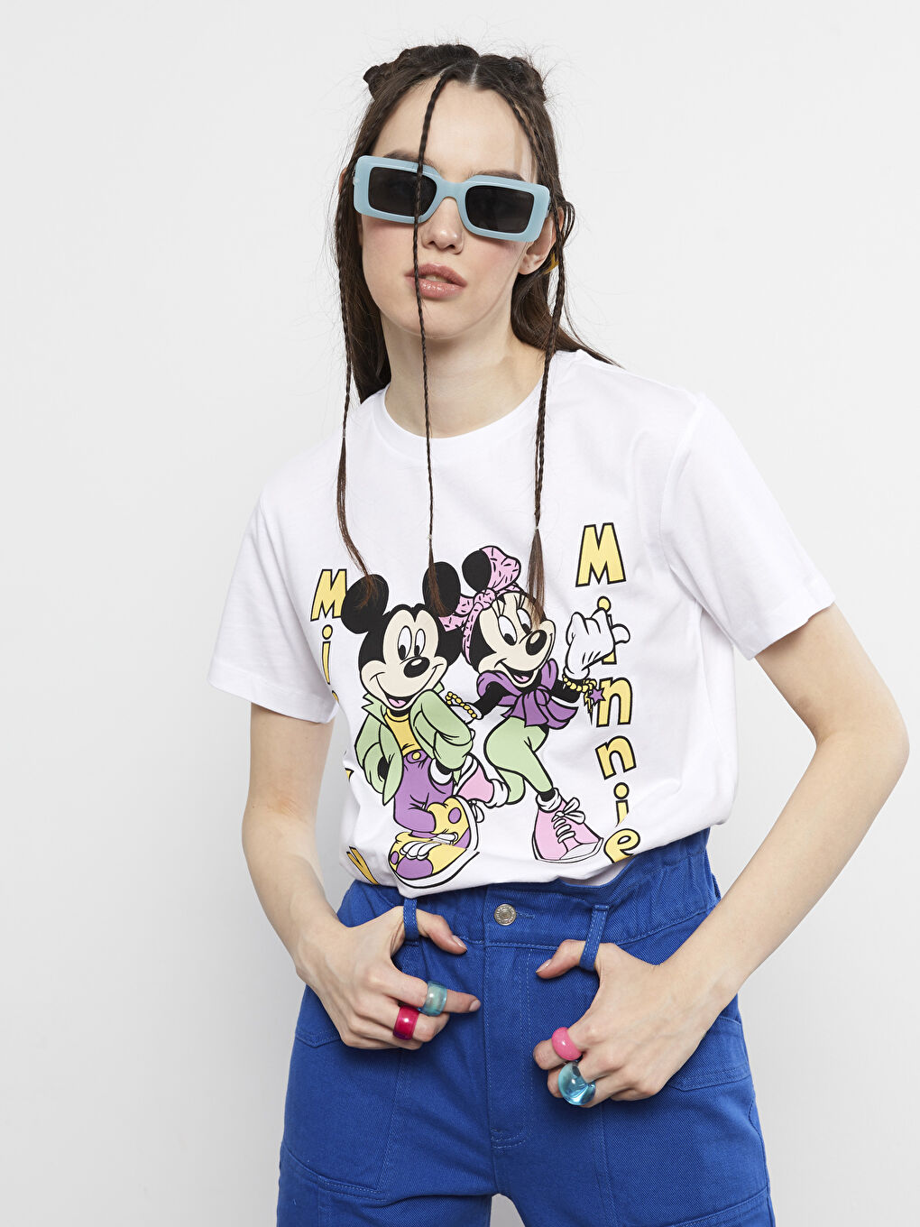 Crew Neck Mickey Mouse Printed Short Sleeve Cotton Women's T-Shirt-2