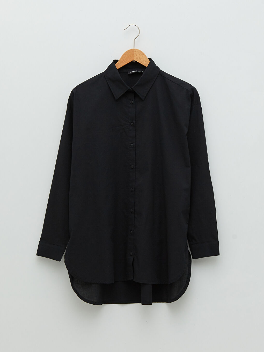 Siyah Önden Düğme Kapamalı Düz Uzun Kollu Poplin Kadın Gömlek-4