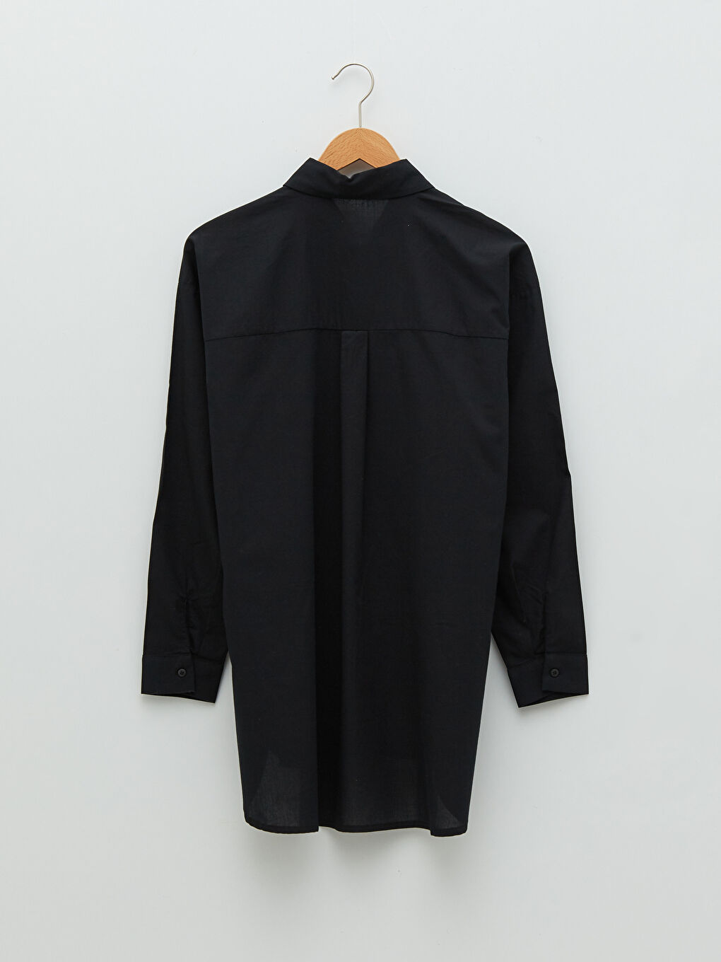 Siyah Önden Düğme Kapamalı Düz Uzun Kollu Poplin Kadın Gömlek-5