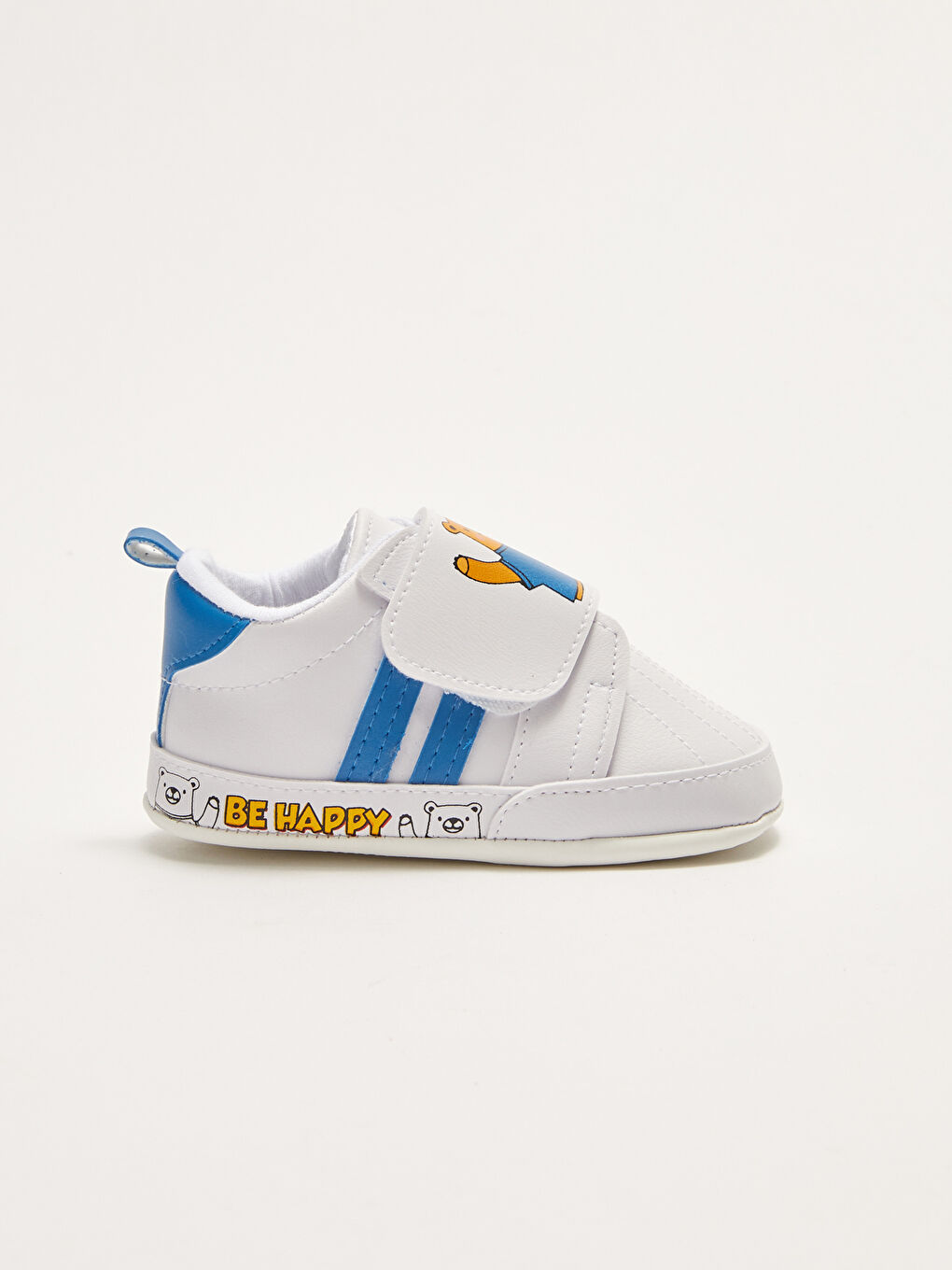 Beyaz Pamuk Astarlı Baskılı Cırt Cırtlı Erkek Bebek Yürüme Öncesi Ev Ayakkabısı-1