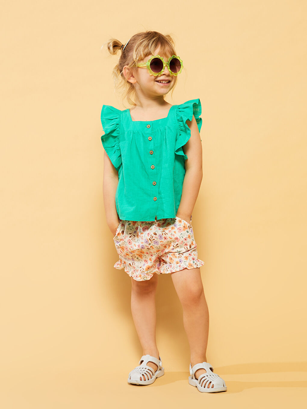 сәби қыздарға арналған принтті шолақ шалбар серпімді белдікпен