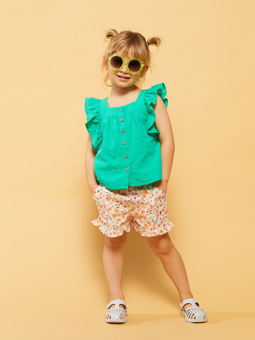 сәби қыздарға арналған принтті шолақ шалбар серпімді белдікпен-1