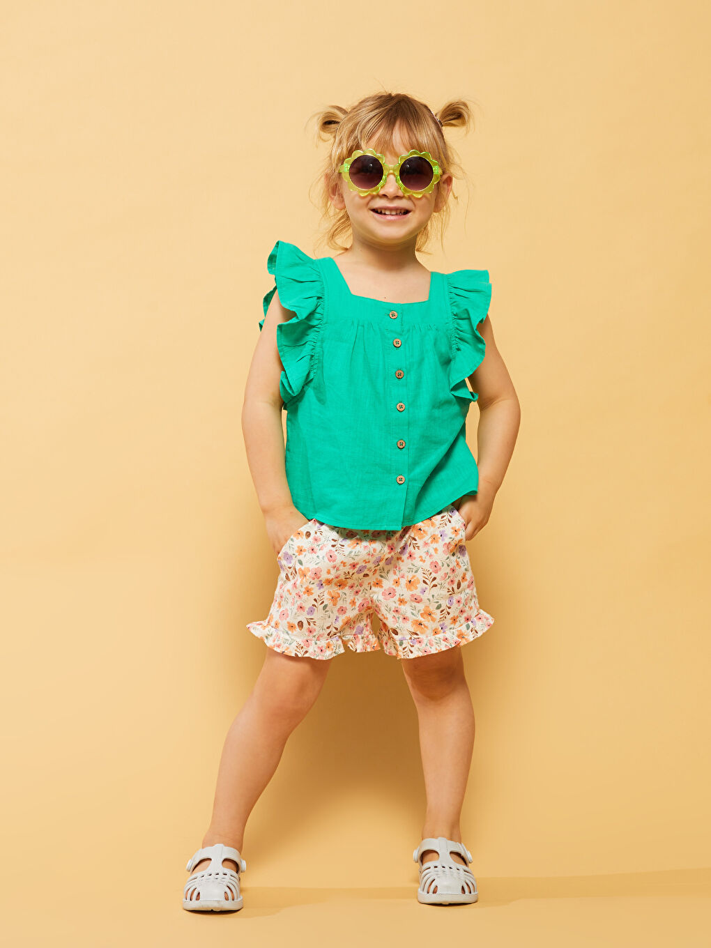 сәби қыздарға арналған принтті шолақ шалбар серпімді белдікпен-2