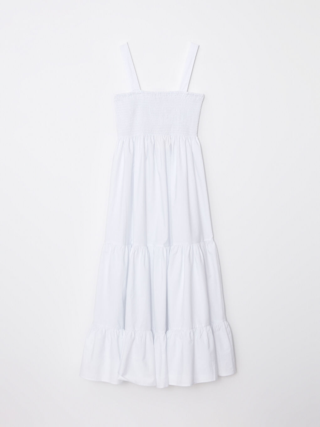 Beyaz Kare Yaka Düz Askılı Poplin Kadın Elbise-5