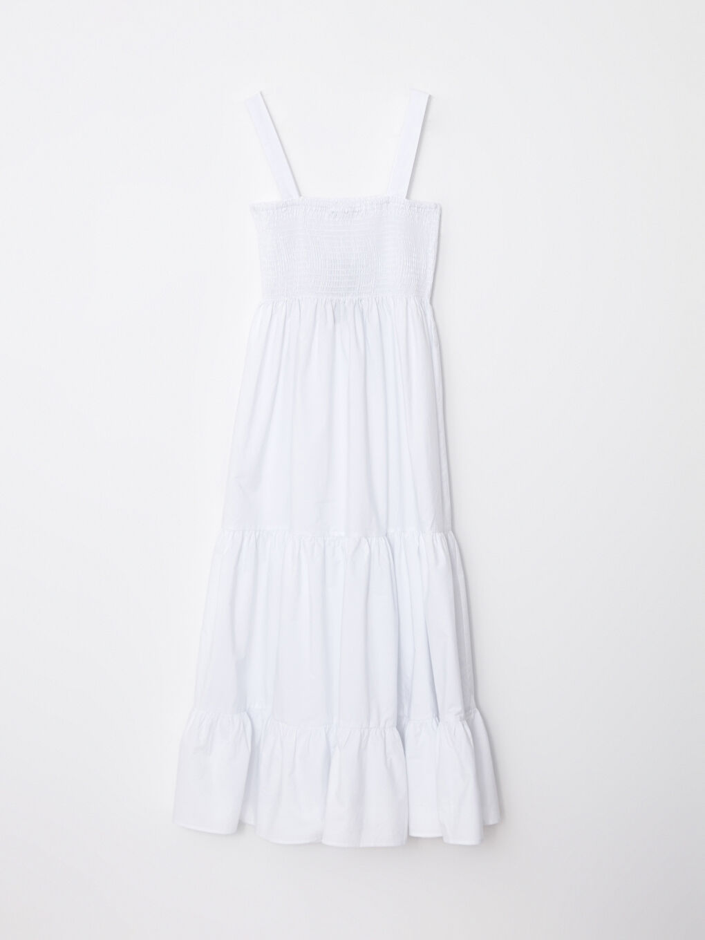 Beyaz Kare Yaka Düz Askılı Poplin Kadın Elbise-6