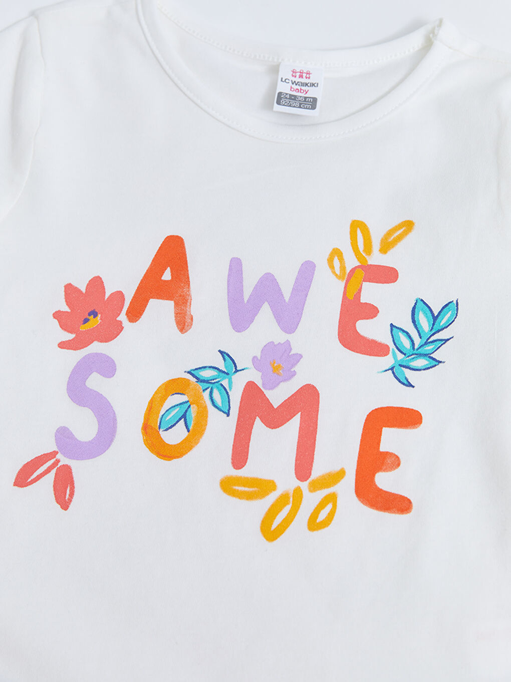 მრგვალი საყელო მოკლე სახელო ნაბეჭდი ბამბის გოგონას მაისური 2-შეკვრა-2