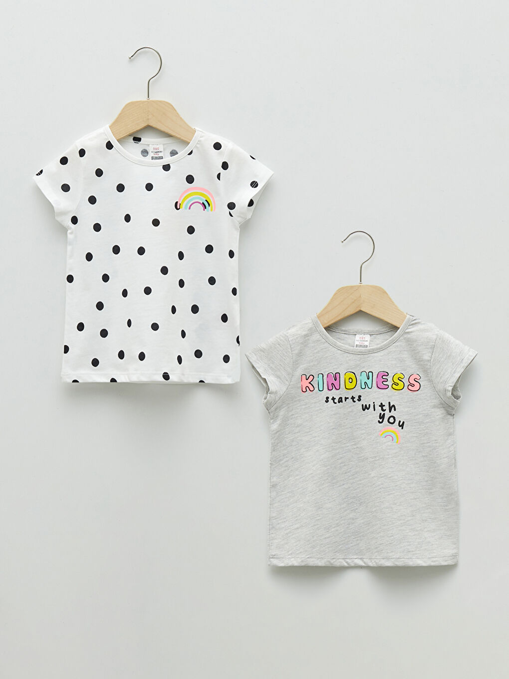 Crew Neck Short Sleeve Printed Baby Girl T-Shirt 2 Pieces
