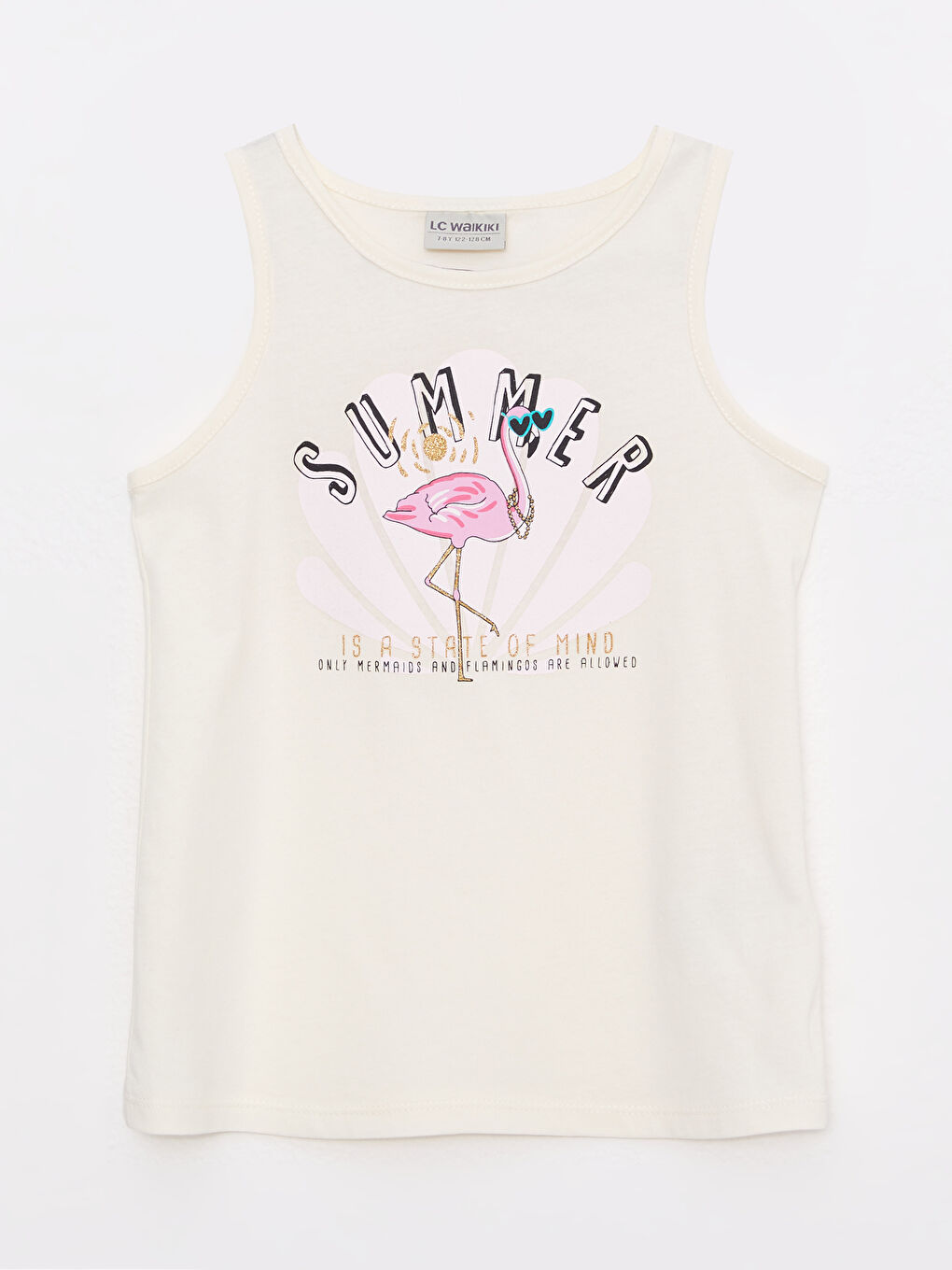 Ekru Bisiklet Yaka Baskılı Pamuklu Kız Çocuk Atlet