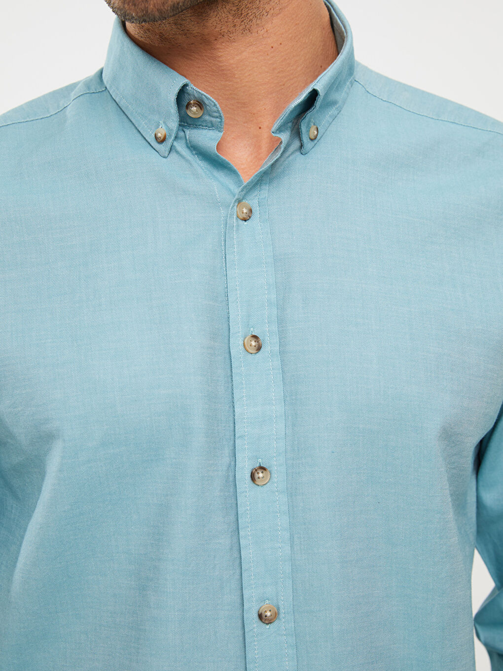 Chemise pour Hommes à Manches Longues en Gabardine Coupe Régulière-3