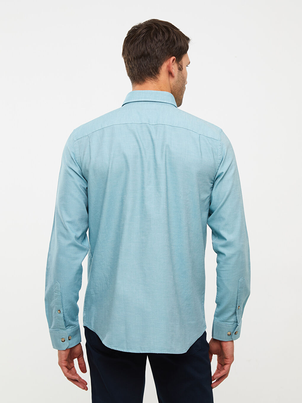 Chemise pour Hommes à Manches Longues en Gabardine Coupe Régulière-4