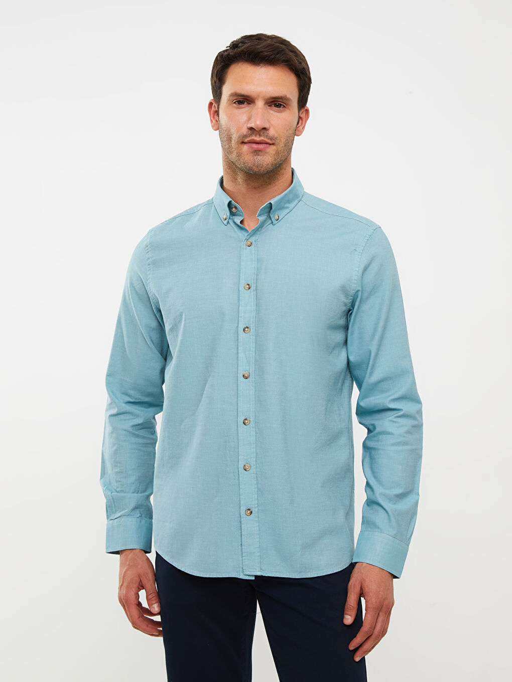 Chemise pour Hommes à Manches Longues en Gabardine Coupe Régulière