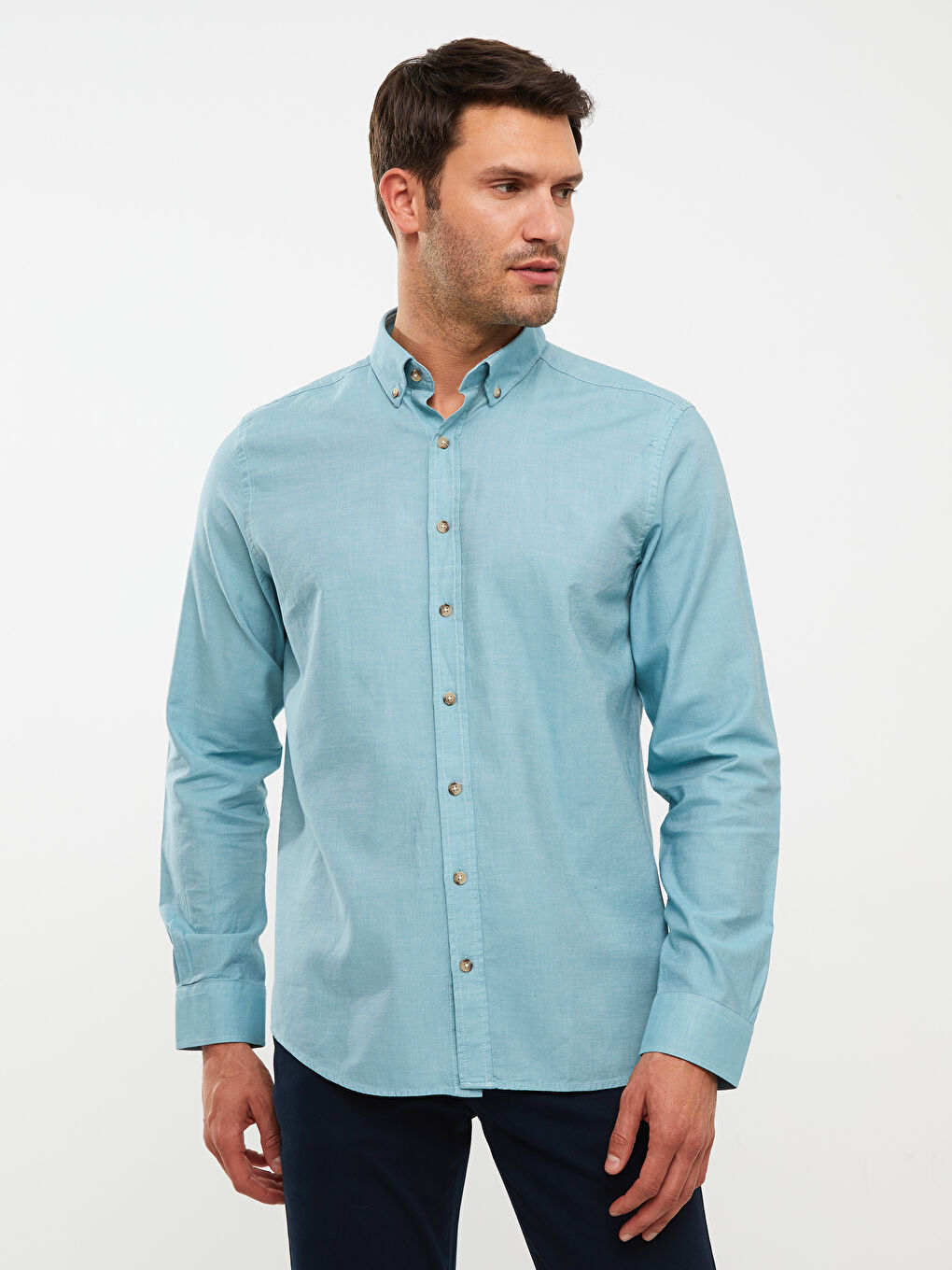 Chemise pour Hommes à Manches Longues en Gabardine Coupe Régulière-1