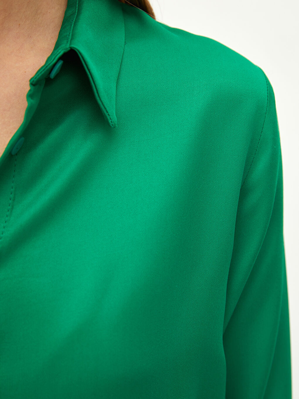 Front Button Closure Straight Long Sleeve Viscose Women's Shirt-3